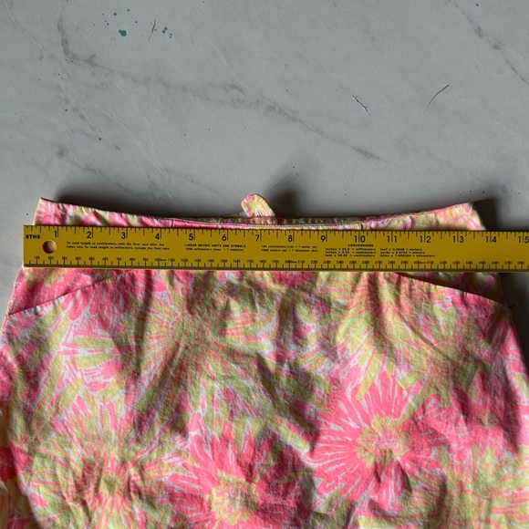 Lilly Pulitzer Pink and Yellow Floral Skirt with White Lace - Picture 9 of 12